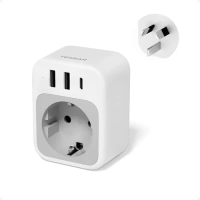Bild av TESSAN Australisk kontaktadapter med 1 USB C och 2 A, 2500 W från Kina till Frankrike, resetillbehör Kina, Australien, Argentina Nya Zeeland