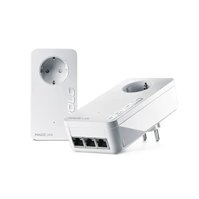 Bild av devolo 8549 LAN Powerline adapter, Magic 2 trippel startpaket upp till 2400 Mbps, 3x Gigabit anslutning perfekt för spel, hemmakontor, dLAN 2.0, vit