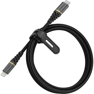 Bild av OtterBox Premium förstärkt och flätad USB C till Lightning kabel, MFi certifierad, snabbladdkabel för iPhone iPad, Ultra tålig, böj flextestad, 1M, Svart
