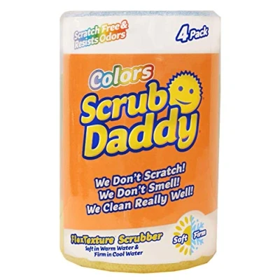 Bild av Scrub Daddy Colors Disksvamp, rengöringssvampar i flerpack texturförändring, reptålig smutsradergummi svamp för köket, luktfri, kökssvamp, diskmaskinssäker 4 pack