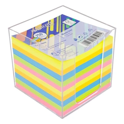 Bild av Westcott Anteckningspapplar färgglada 750 ark i papperslåda Anteckningsblock med 9 x cm stora blad 5 neonfärger Stabil låda av transparent plast FSC certifierat papper 75 g/m² E 1733212 00