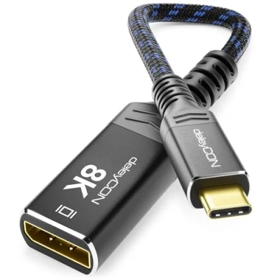Bild av deleyCON 8K USB C till DisplayPort Adapter för Bildskärm (8K@60Hz / 4K@120Hz) av Aluminium, Thunderbolt 3/4, iPhone 16, 15 Pro Max, MacBook, iPad Pro/Air, Samsung Galaxy S24 S23, Notebook