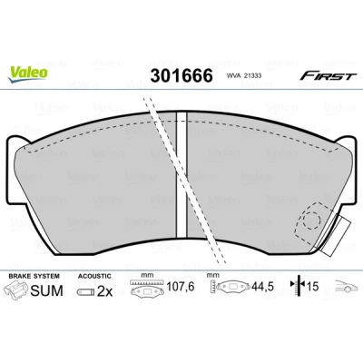 Bild av VALEO 301666 Jeu de plaquettes frein FIRST Essieu avant contact signal d&#039;usure inclus sans tôle anti bruit SUZUKI: SWIFT 2, Alto IV