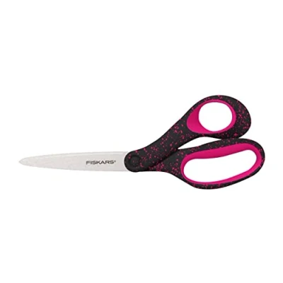 Bild av Fiskars sax för tonåringar 15 18 år, högerhänt, total längd: 20 cm, rostfritt stål/plast, svart/rosa fläckar, 1067868