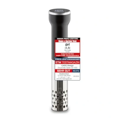 Bild av CASO SV400 Sous Vide Stick, för behållare upp till 20 l volym, 2590 C i steg om 0,5 C, IPX7, platsbesparande design, rostfritt stål, svart