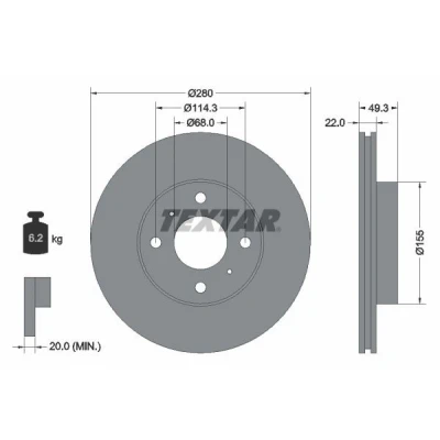Bild av TEXTAR 92109300 Disque de frein 280 22 04/06 114,3 ventilé l&#039;intérieur sans boulon fix roue, moyeu roue NISSAN: 200SX