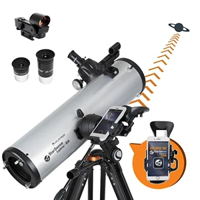 Bild av Celestron 22461 StarSense Explore DX 130 Newton reflektorteleskop med smartphone app aktivering innehåller två okularlinser, telefondocka och höjdjusterbar tripod, svart