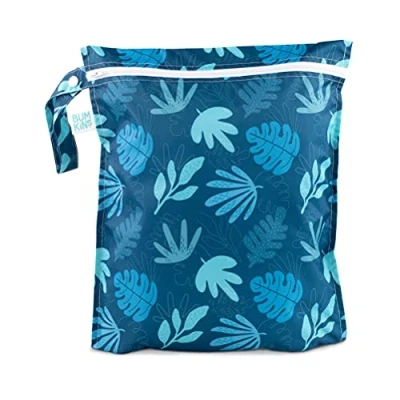 Bild av Bumkins Vattentät våtväska, tvättbar, återanvändbar för resor, strand, pool, barnvagn, blöjor, smutsiga gymkläder, våta baddräkter, toalettartiklar, 12 x 14 blå tropisk