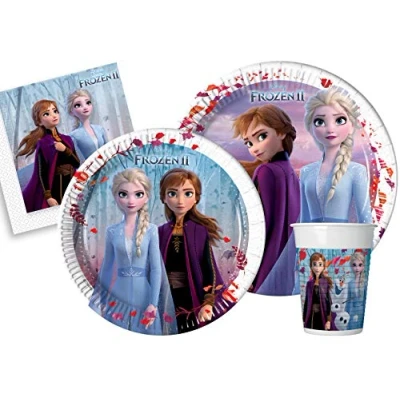 Bild av Party Tableware Set Disney Frozen II for 8 people (44 pcs: paper plates Ø23cm, Ø20cm, cups 200ml, 20 napkins 33x33cm)