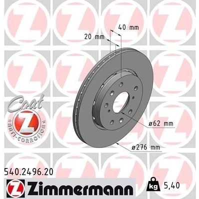 Bild av ZIMMERMANN COAT Z 540.2496.20 Disque de frein 276 20 9/5 5 114 ventilé l&#039;extérieur revêtu SUZUKI: SWIFT 3