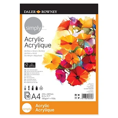 Bild av Daler Rowney Simply Linen Textur 190 g/m² A4 akrylpappersblock, limmad på ena sidan, 16 vita blad, perfekt för professionella konstnärer och studenter