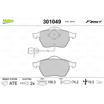 Bild av VALEO 301049 Jeu de plaquettes frein FIRST Essieu avant contact signal d&#039;usure inclus sans tôle anti bruit AUDI: A6 C4 Avant, A8 D2