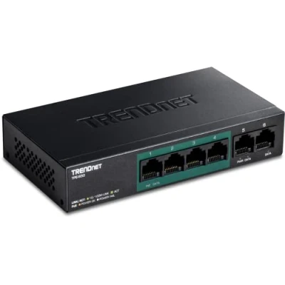 Bild av TRENDnet TPE S50 6 portars snabb Ethernet PoE + switch, 4 x Fast portar, 2 60 W budget, nätverksswitch, metall, svart