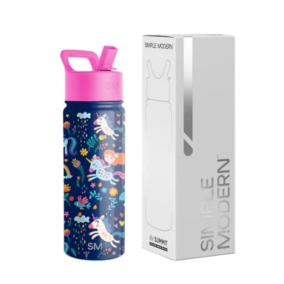 Bild av Simple Modern vattenflaska för barn med sugrör Isolerat rostfritt stål återanvändbart glas skola, flickor, pojkar Summit Collection 530 ml Enhörning regnbågar