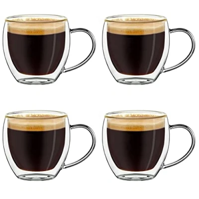 Bild av Creano espressoglas med dubbla väggar, set om 4, 100 ml, mockakanser, termoglas svävande effekt