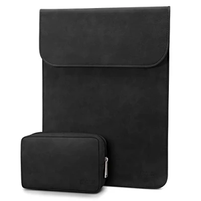 Bild av TECOOL 13.3 tums bärbar Laptop Sleeve laptopfodral Vattentätt läder för 2018 2020 MacBook Air 13 M1 A2337/A1932/A2179,2016 pro M1,Surface X 7,Dell XPS med Tillbehörsficka,Svart