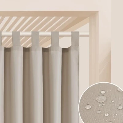 Bild av ROOM99 Utomhusgardiner med slingor Garden Line 155 x 250 cm bred höjd utomhus gardin väderbeständig vattentät insynsskydd solskydd gardiner trädgård vindtät beige