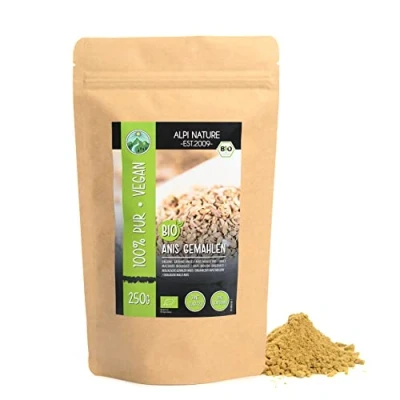 Bild av ekologisk anismald (250 g), ekologiskt anispulver, anisfrön malda från kontrollerad odling, anispulver 100 % naturlig, utan tillsatser,