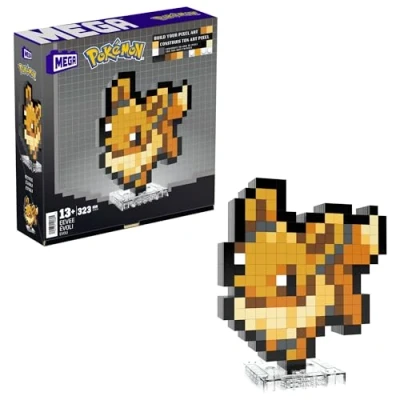 Bild av MEGA Pokémon byggset med actionfiguren Eevee, 323 delar och pixlad retrostil, bords eller väggdekor, bygga visa upp leksak för samlare, HTH78