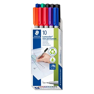 Bild av Staedtler Folienstift Lumocolor non permanent 316 (wasserlöslich, F Spitze ca. 0.6 mm, hohe Qualität Made in Germany, Set mit 10 Stiften 6 Farben), B10, sortiert