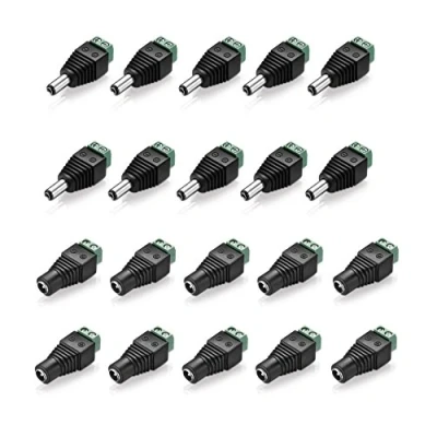 Bild av Lågvolts adapterset (10 x terminalblock 2 polig till DC håluttag 10 hålkontakt), 5,5 2,1 mm, svart