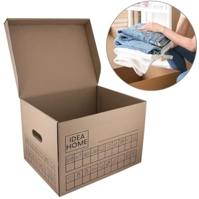 Bild av IDEA HOME D.RECT Set om 6 flyttkartonger, flyttlåda, arkivlåda, förvaringslåda av kartong med lock, mycket stabil förpackningslåda en lastkapacitet på 30 kg, Storlek: 431 x 333 294 mm