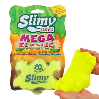 Bild av Slimy Mega Elastic 150 g original slime lekmassa för barn, kul med superstretchigt i den ursprungliga burken, elastisk leklera (leksak från 3 år), färg: gul