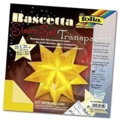 Bild av folia 814/2020 pysselset Bascetta stjärnor, transparent gul, 20 x cm, 32 ark, färdig storlek på pappersstången ca 30 med detaljerade instruktioner idealisk för tidlös dekoration