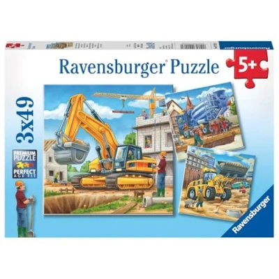 Bild av Ravensburger 09226 3x49 bitar Barnpussel från 5 år perfekt ålderspassning Stora byggfordon en rolig aktivitet för familjen och barnen