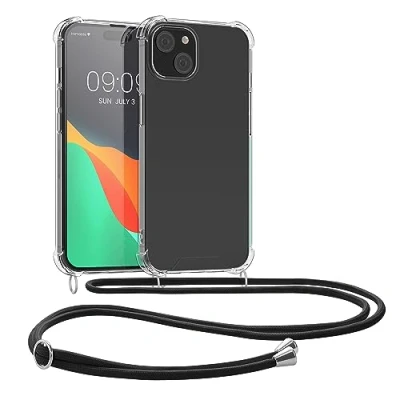 Bild av kwmobile Halsbandsfodral kompatibelt med iPhone 15 Plus Fodral Silikonskal mobilkedja Bandfodral Transparent Svart