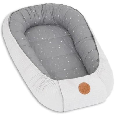 Bild av babynest nyfödd baby bumper 90x50 cm kokong Handgjord dubbelsidig bomullsvåffla med Galaxy