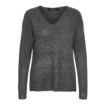 Bild av Vero Moda Vmcrewlefile LS Vneck NOOS Stickad tröja, Storlek: Large, Medium grey melange