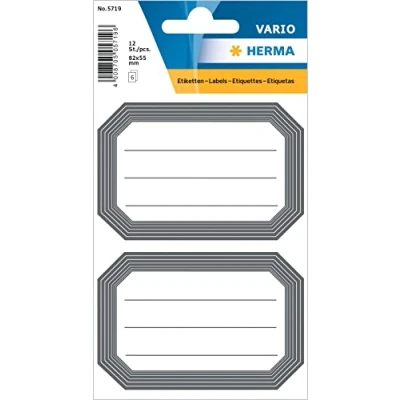 Bild av Herma boketiketter, självhäftande neutrala häftetiketter av papper för skolan barn, flickor och pojkar, 12 skoletiketter 82 x 55 mm Dicker grauer Rand