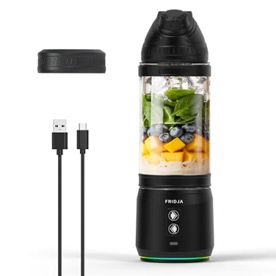 Bild av Kraftfull 240 W bärbar mixer, USB C uppladdningsbar, läckagesäker och kompakt 700 ml BPA fri flaska, 6 bladig sågtandade blad, perfekt för smoothies, proteinshakes, resor, gym Fridja