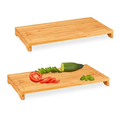 Bild av Relaxdays 10031458 skärbräda bambu, set om 2, halkfria, juicespår, XXL köksbräda, H x B D: 52 29 cm, hackbräda, natur
