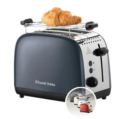 Bild av Russell Hobbs Brödrost två Skivor, Colors Plus Rostfritt Stål Grå, Extra breda brödfack, inklusive uppvärmningsgaller, 6 rostningsinställningar, Lyft &amp; Titta funktion, 1600W, 26552 56