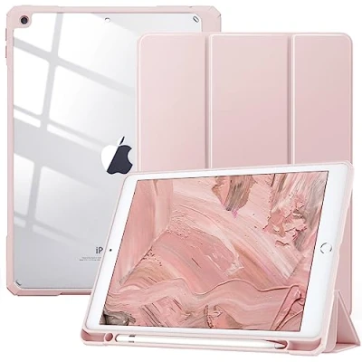 Bild av TiMOVO Fodral kompatibelt med nya iPad 9 Gen 2021/iPad 8 2020/7. 2019 10,2 tum, pennhållare trifold stativ läderfodral stöder automatisk sömn/väckningsfunktion skyddsfodral roséguld