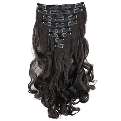 Bild av CAISHA XL 45cm 8 delar set CLIP IN EXTENSIONS Hårförlängning Hårstycke Vågig Chokladbrun CES21 1