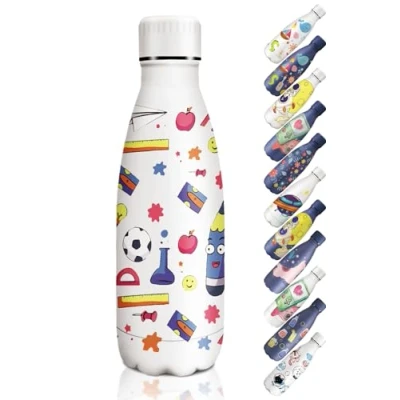 Bild av HoneyHolly Termisk flaska, 18/8 Rostfritt stål Flaska 350 ml BPA fri vattenflaska Gym, Isolerad Undervatten, Droppsäker, Termosflaska, för Barn, Skolan