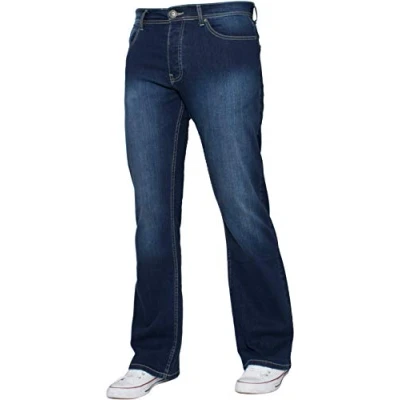 Bild av Enzo Mäns bootcut vida ben jeans stretch klocka utsvängd denim byxor alla midjestorlekar, Mid stentvättad, 34W x 32L