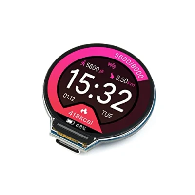 Bild av Waveshare RP2040 MCU bräda med 1,28 tums rund LCD displaymodul 240 x upplösning 65K RGB färger IPS skärm baserad på Raspberry Pi RP2040, accelerometer och gyroskop sensor, USB Type C kontakt