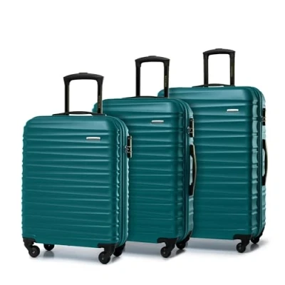 Bild av WITTCHEN Resväska 3 deligt set Rollande koffer Trolley Handbagage Hårdfodral i ABS med 4 svänkbara hjul Kombinationslås Teleskopiskt handtag GROOVE Line Grön