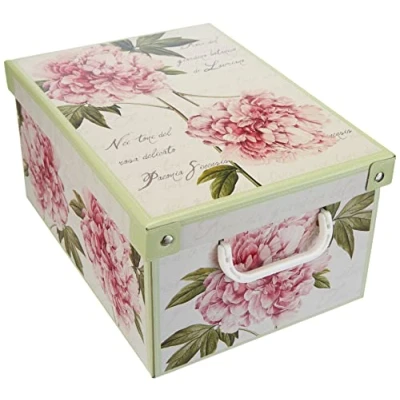 Bild av Kanguru Collection Midi Peonies dekorativ förvaringslåda av kartong, flerfärgad, storlek 35 x 25 17,5 cm