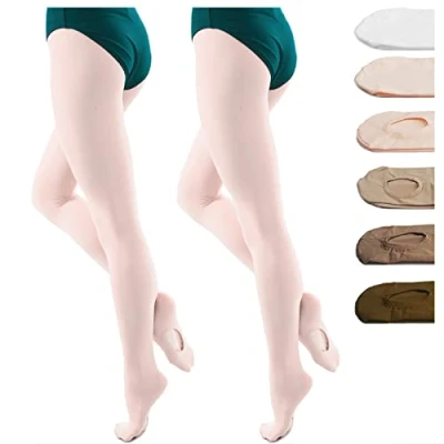 Bild av DANCEYOU Balettstrumpbyxor för flickor Dansstrumpor kvinnor Konvertibla ogenomskinliga strumpbyxor barn, 2 pack Ljusrosa SA/MA (L)