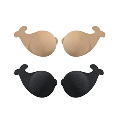 Bild av FDEETY 2 pack självhäftande, osynliga push up behåar, axelbandslösa, klibbiga återanvändbara silikonbröstvårts Beige svart, S/M