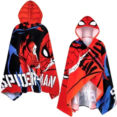 Bild av Marvel handduk med huva för barn, absorberande badhandduk poolen, strand semester nödvändigheter (röd spindelmannen, 6 14 år)