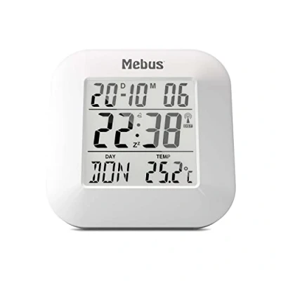 Bild av MEBUS digitaler Funk Wecker mit Thermometer, Datumsanzeige und Beleuchtung, Snooze Funtion, Material: Kunststoff, Farbe: Weiß, Modell: 51511