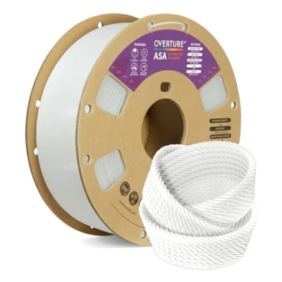 Bild av OVERTURE ASA Filament 1.75mm, 1kg Spool (2.2lbs) 3D Printer Filament, Premium Anti UV, Perfect for Printing Outdoor Functional Parts, Dimensional Accuracy +/ 0.02 mm(White)