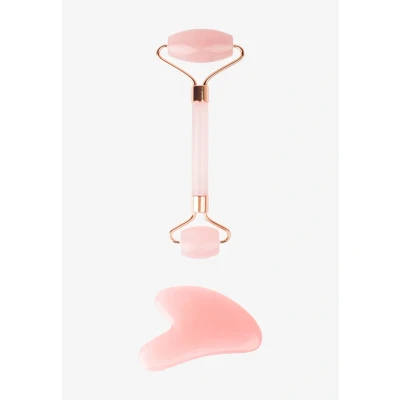 Bild av Brushworks ROSE Resin Roller &amp; GUA SHA Ansiktsvårdsset, Storlek: One Size, Pink