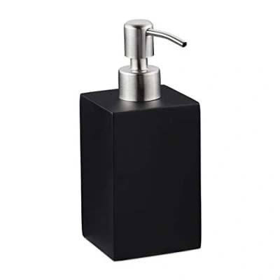 Bild av Relaxdays Tvåldispenser 300 ml, påfyllningsbar, badrum, kök, fyrkantig flytande tvåldispenser, polyresin, pump i rostfritt stål, svart